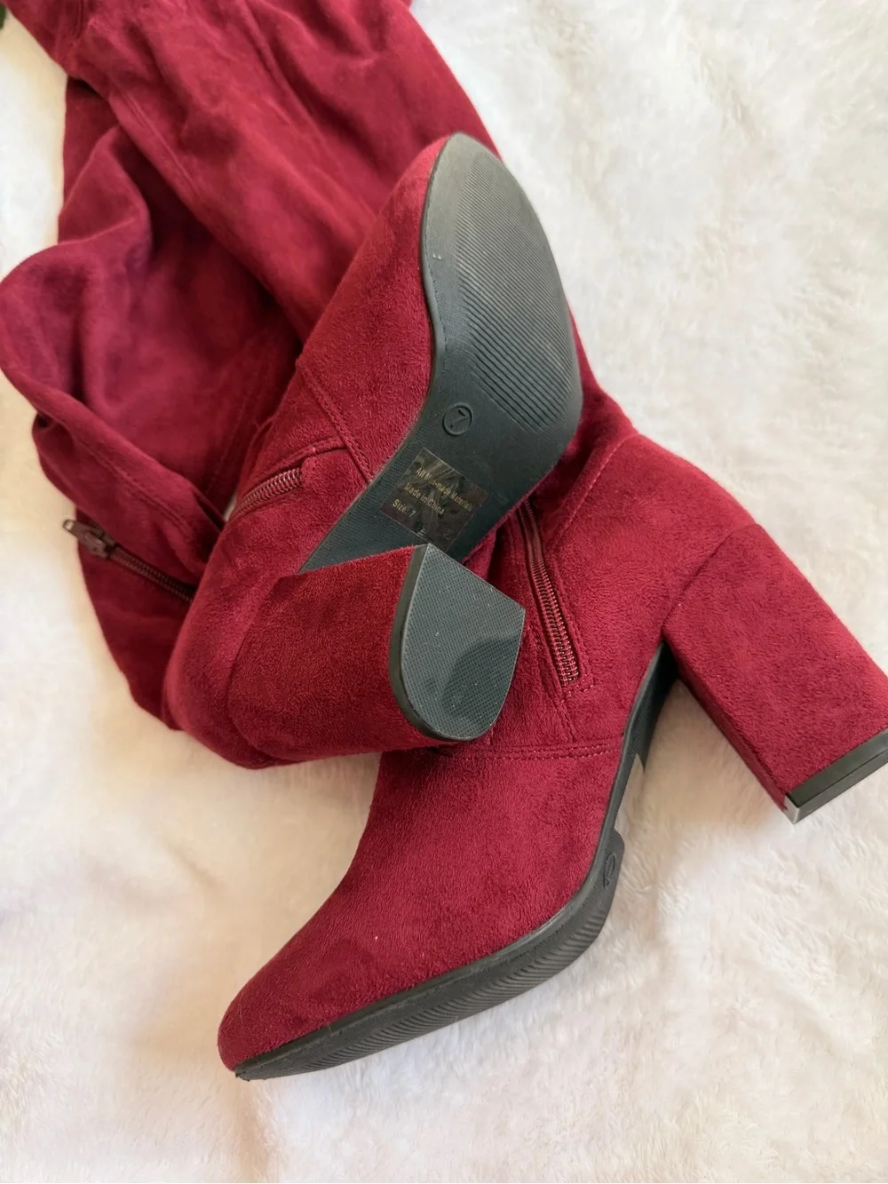Over-the-Knee Block Heel Boots in Burgundy